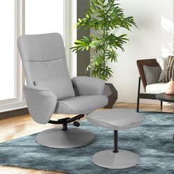 Fabric Massage Swivel Lounge Recliner with Ottoman